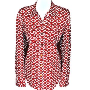 Tory Burch Red Graphic Print Blouse Womens Size 14